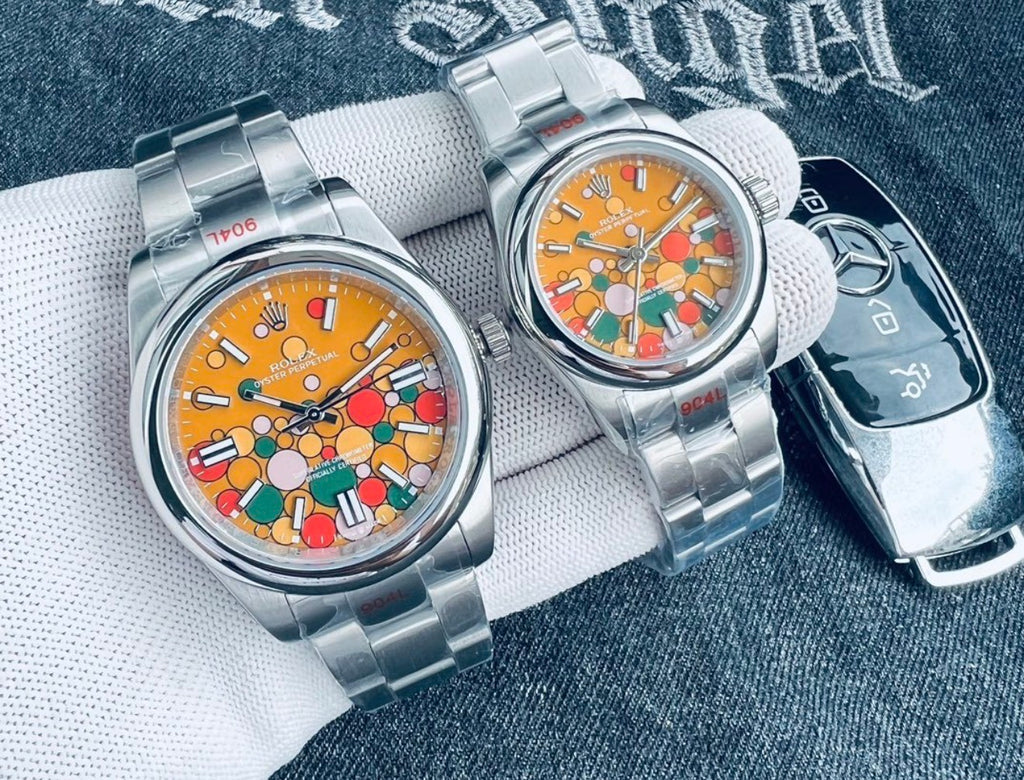 Reloj Rolex AAA Oyster Perpetual de acero con la llamativa esfera multicolor conocida como "Celebration Dial"