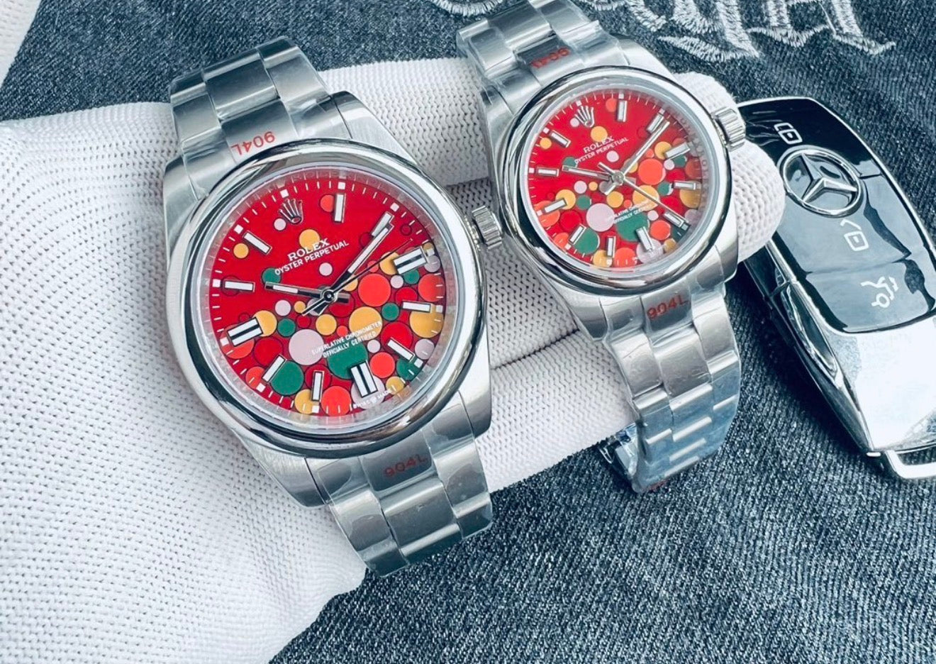 Reloj Rolex AAA Oyster Perpetual de acero con la llamativa esfera multicolor conocida como "Celebration Dial"