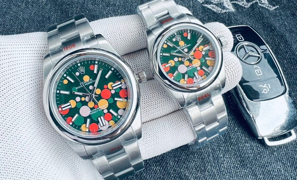 Reloj Rolex AAA Oyster Perpetual de acero con la llamativa esfera multicolor conocida como "Celebration Dial"